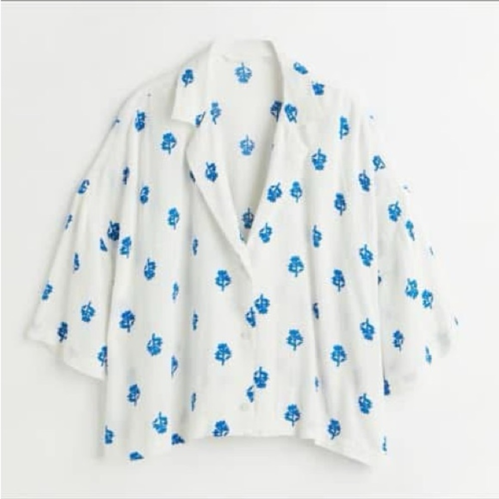 H&M White Shirt with Blue Floral Print